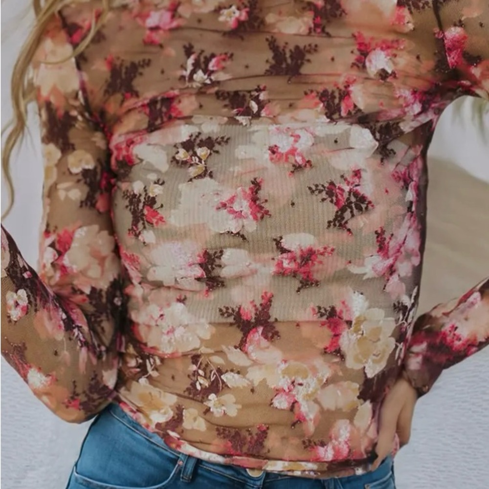 Floral Mesh Long Sleeve Top